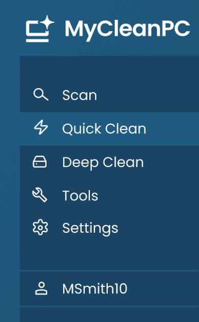 MyCleanPC navigation menu